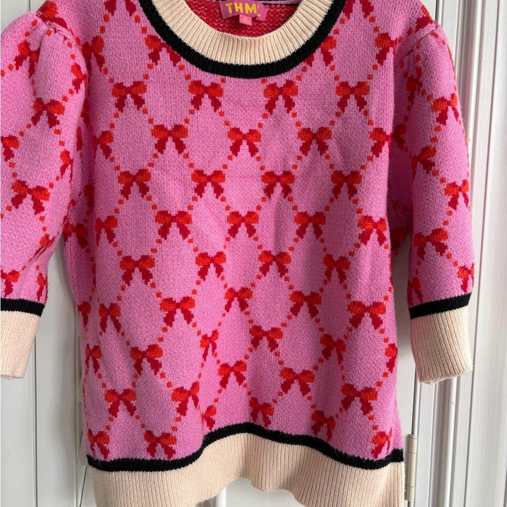 THML Pink and Cream Cowl Neck Sweater